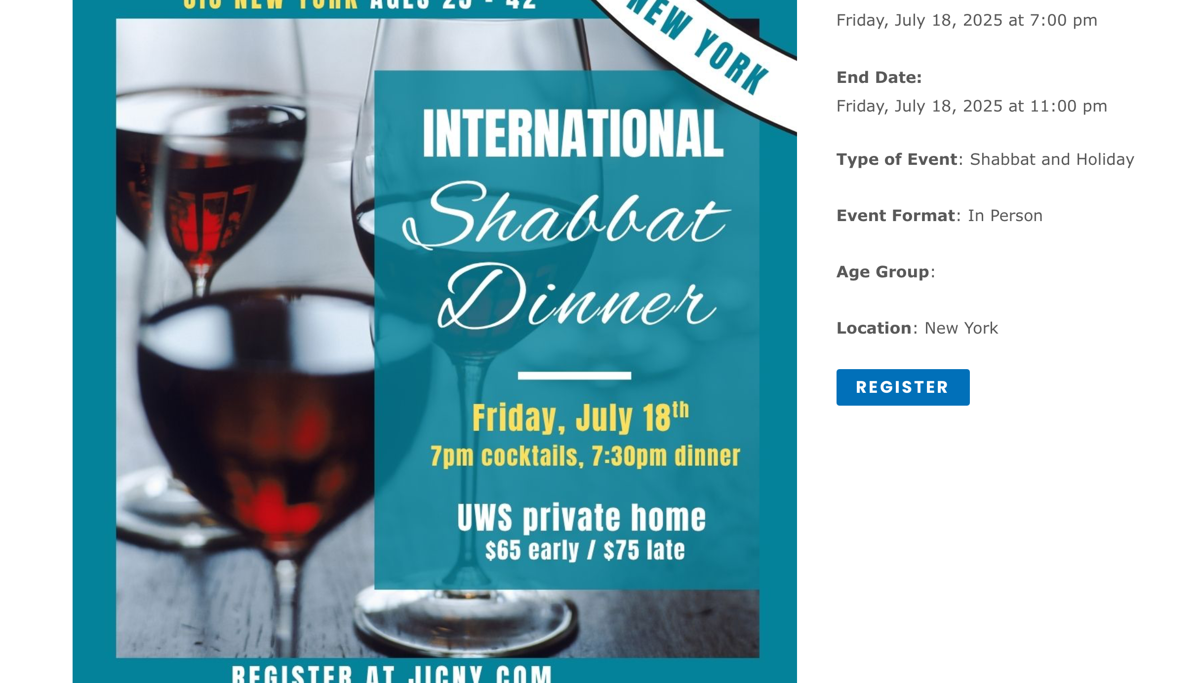 (NYC) International & American Shabbat Dinner for ages 25-42