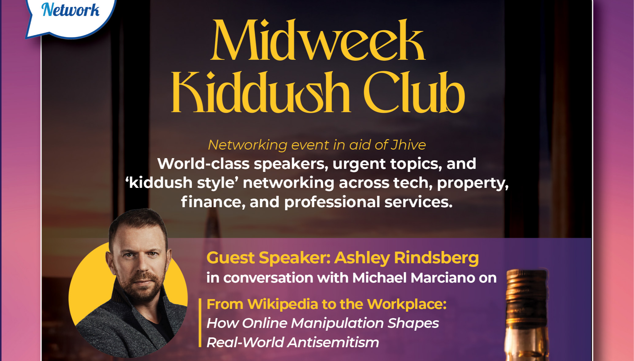 Midweek Kiddush Club: Talk and Networking in aid of Jhive