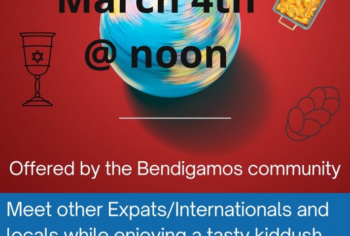 Big Kiddush for Expats/Internationals @ Bendigamos*